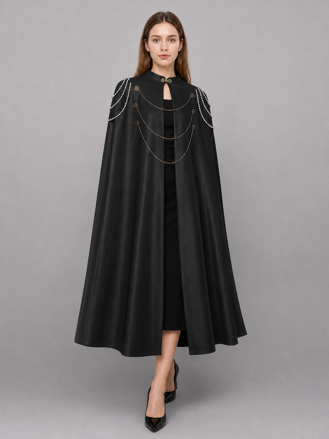 Long Black Hooded Costume Cloak