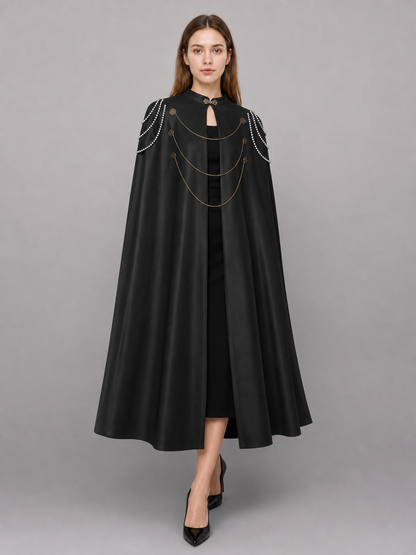 Long Black Hooded Costume Cloak