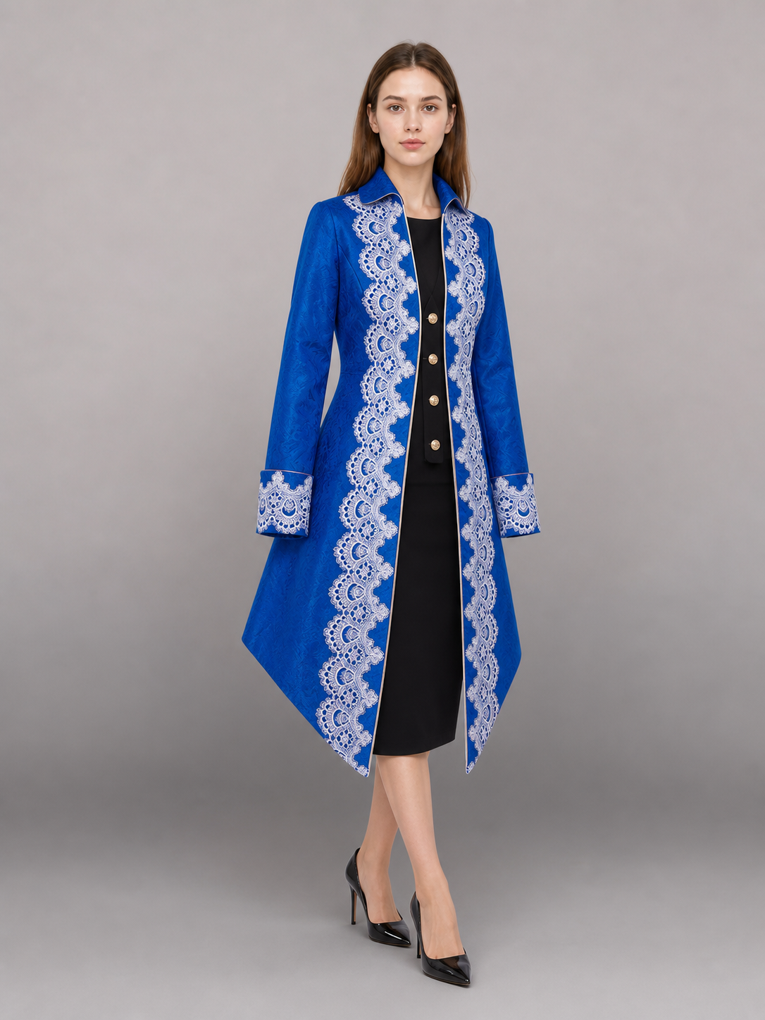 Blue costume tailcoat with decorative trim