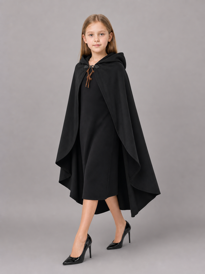 Black hooded medieval costume cloak product view 49