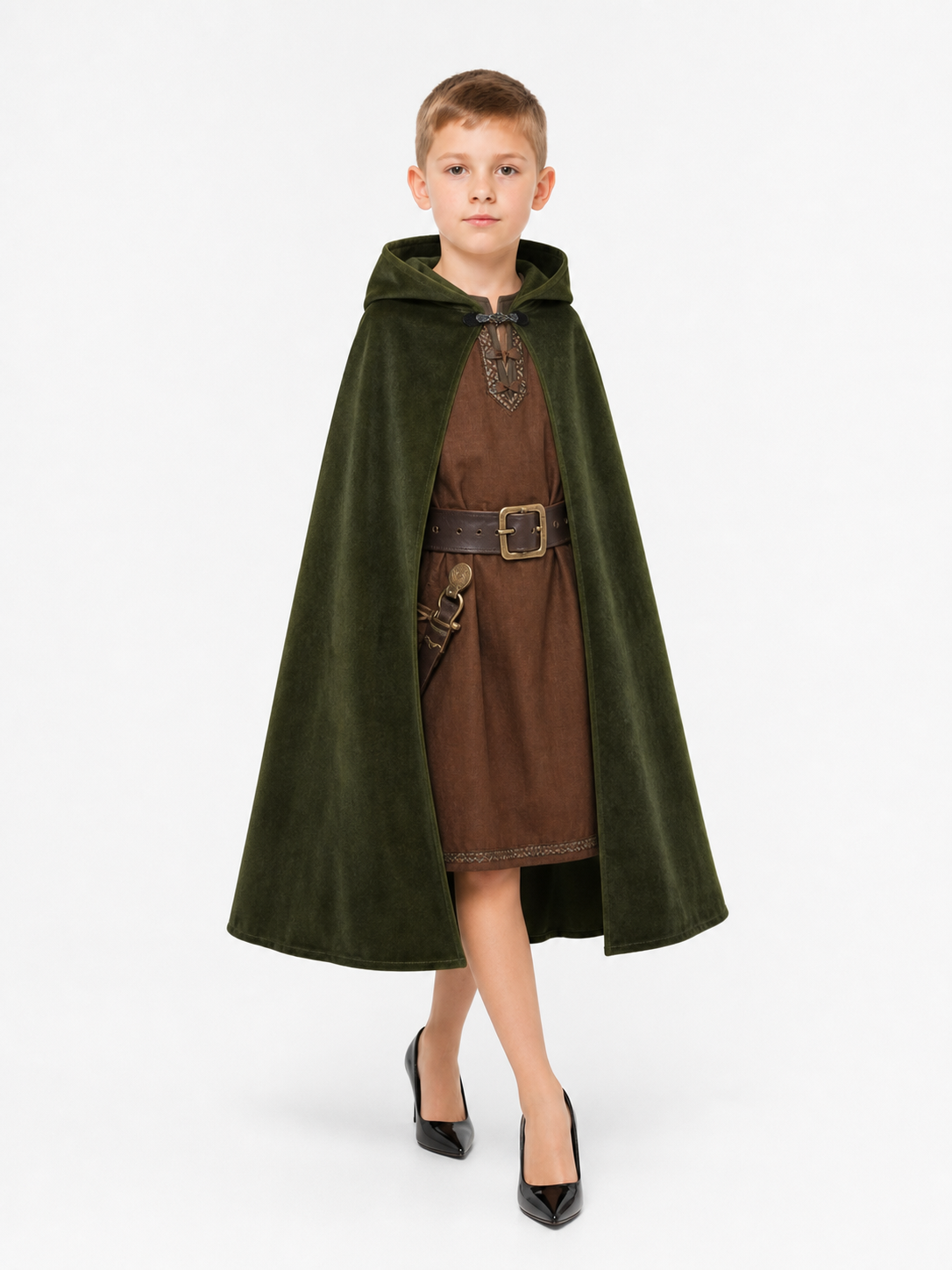 Dark Green Hooded Carnival Cloak