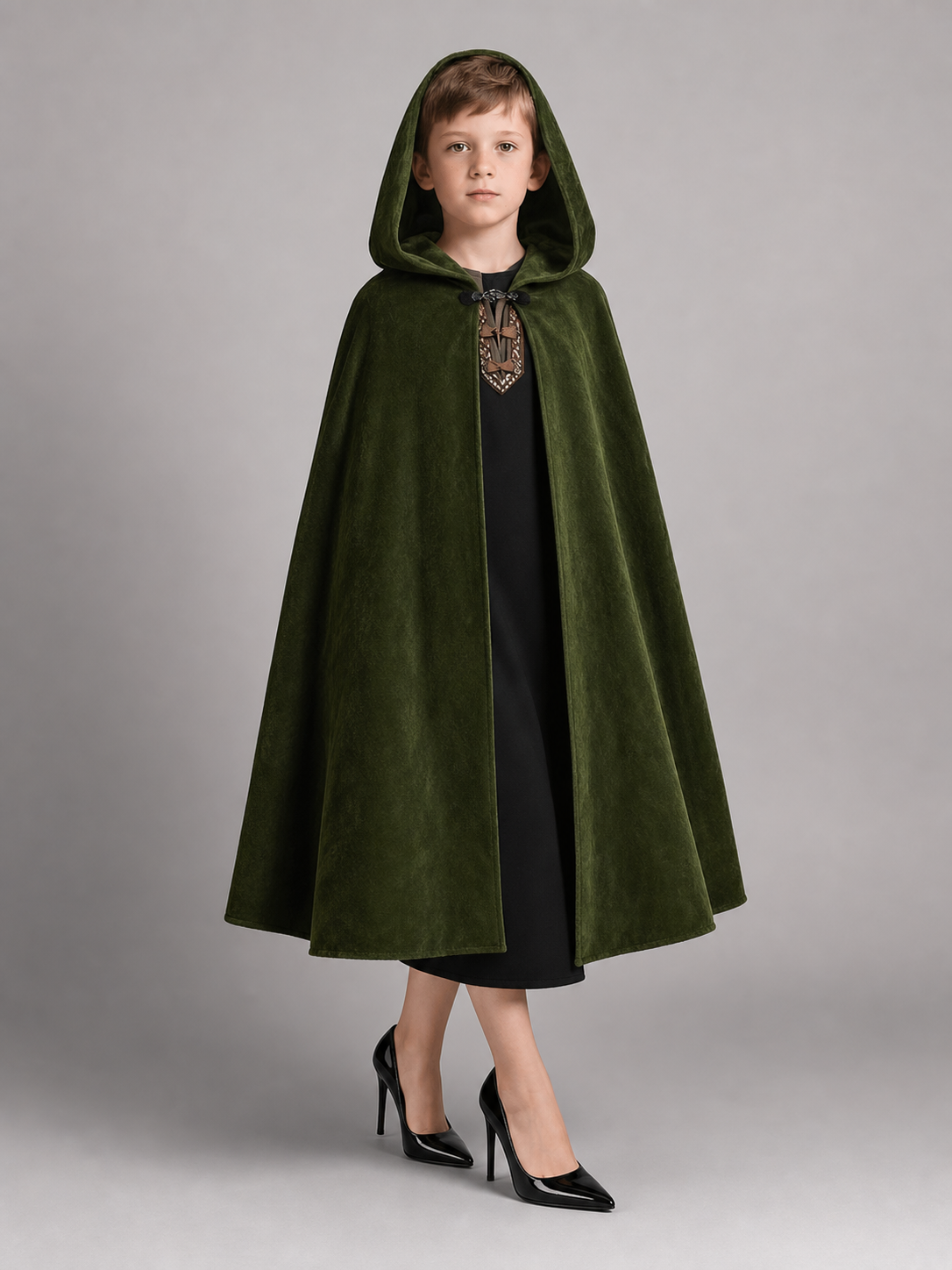 Dark Green Hooded Carnival Cloak