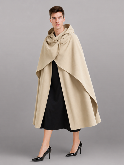 Medieval Hooded Cloak, Pointed Hood Full-Length Draped Cape in Khaki for Cosplay, Fantasy Costumes and Historical-Style Outdoor Outfits