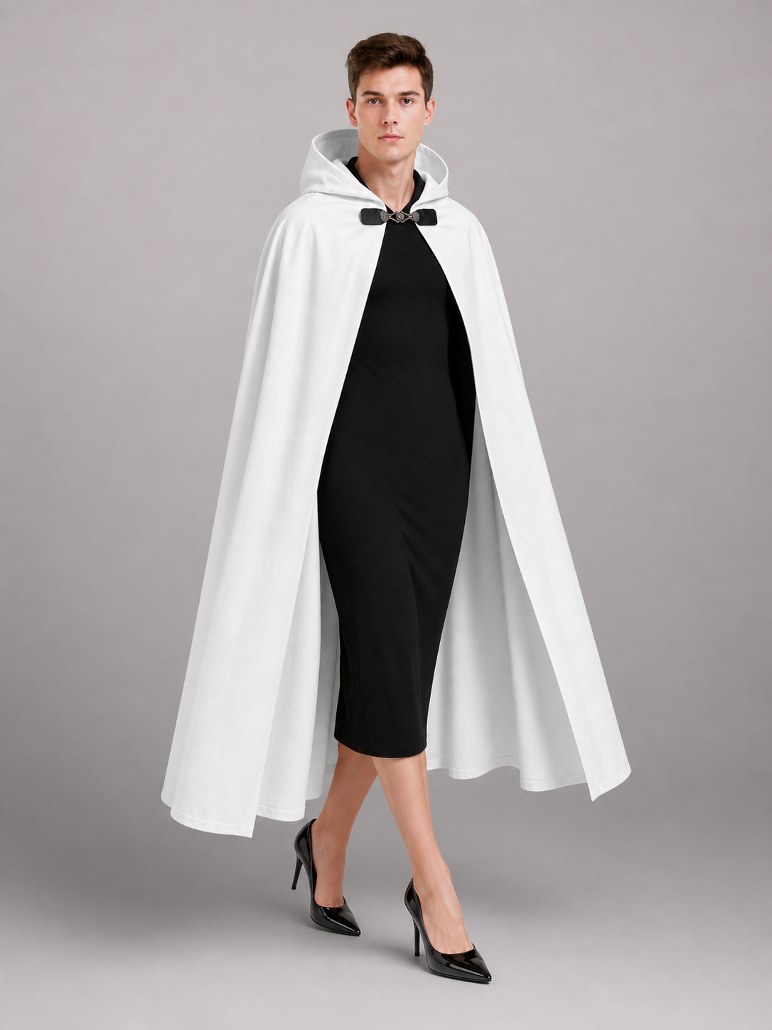 White medieval costume cloak with hood