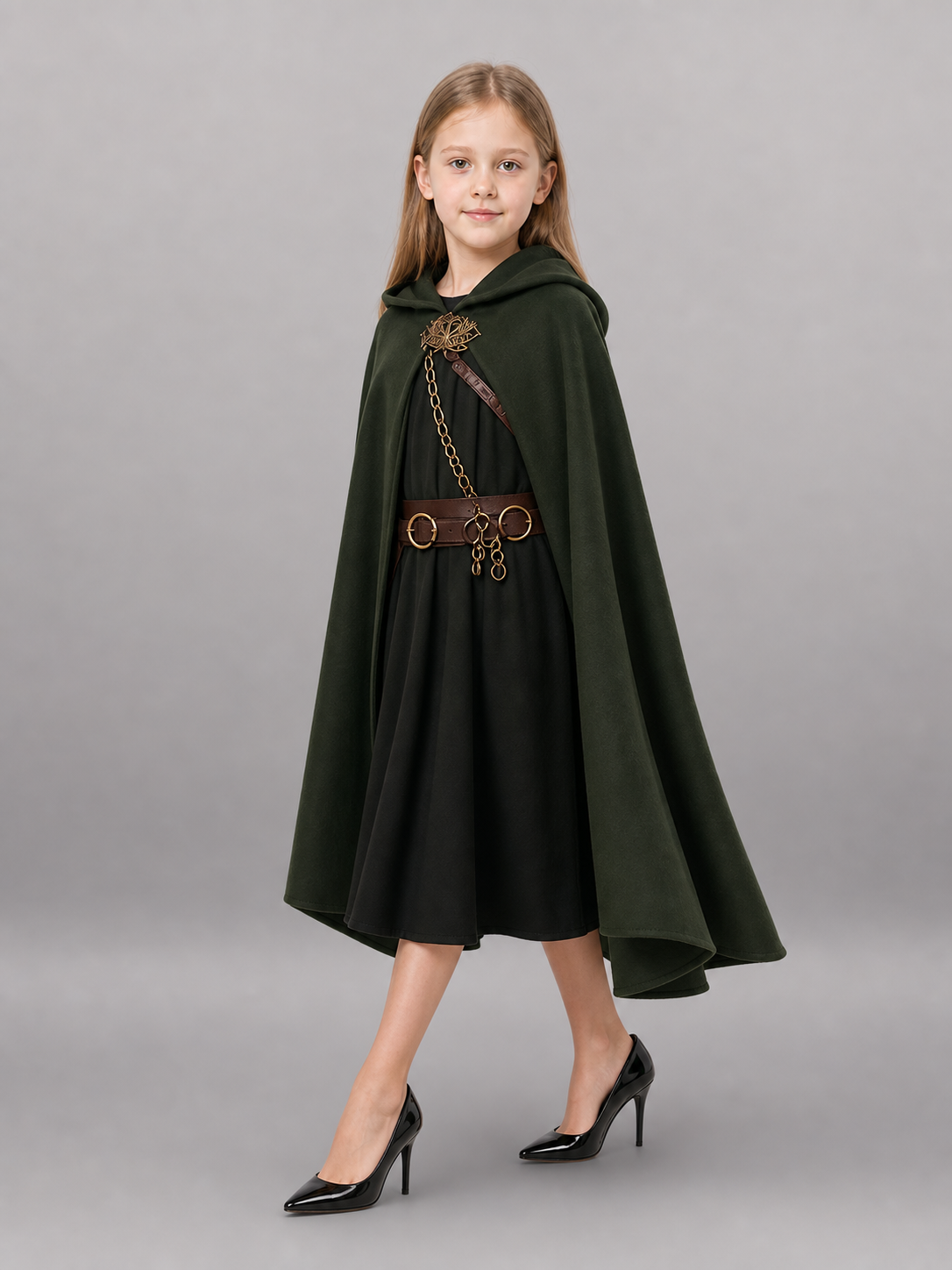 Green Medieval Hooded Carnival Cloak