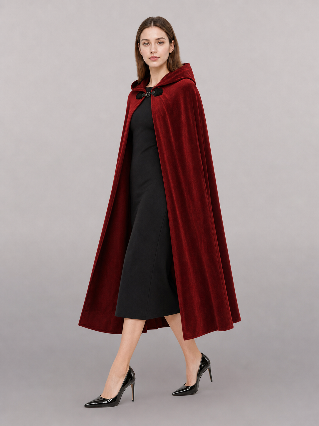 Burgundy Medieval Hooded Costume Cloak