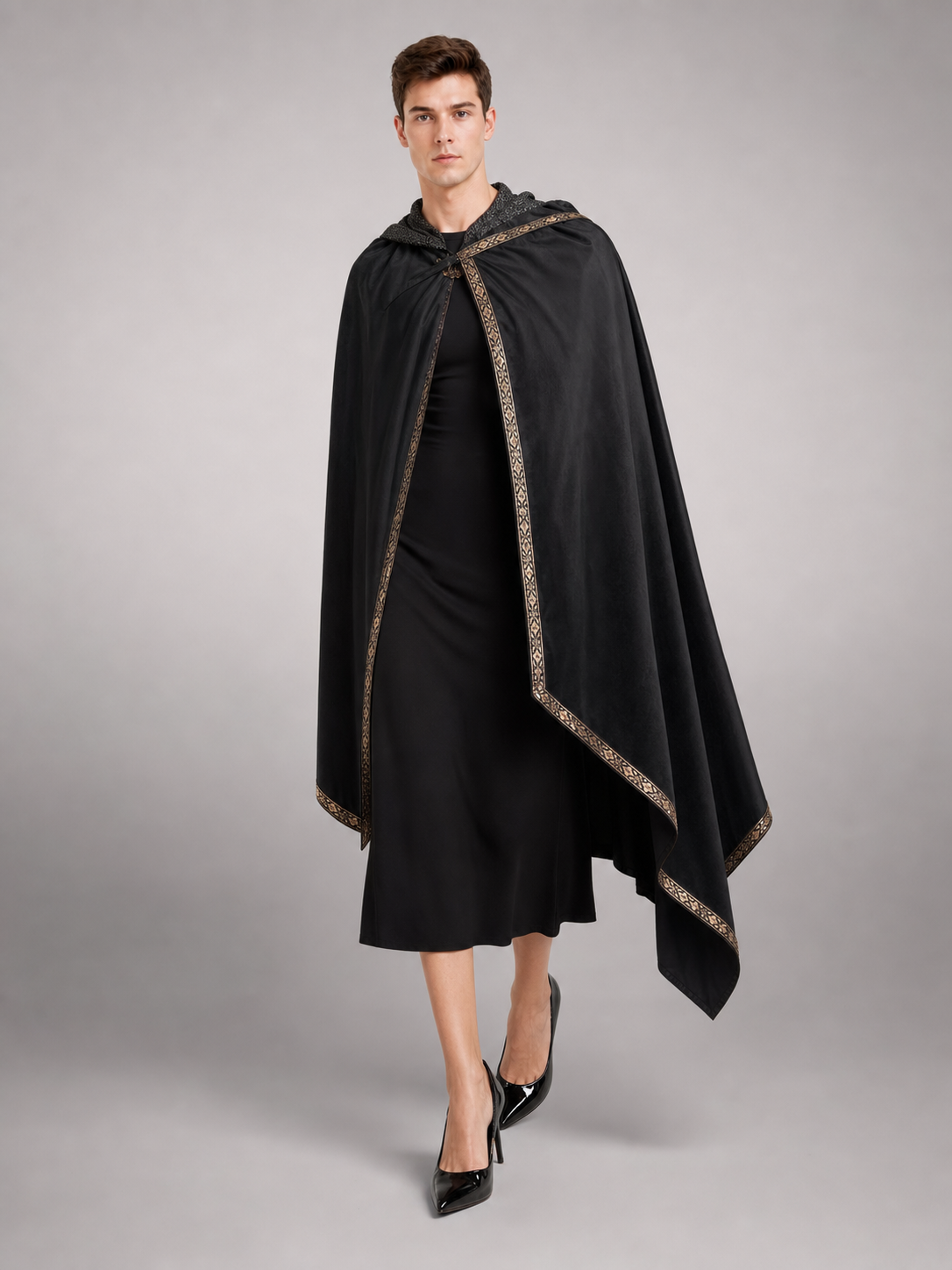 Black Medieval Hooded Carnival Cape
