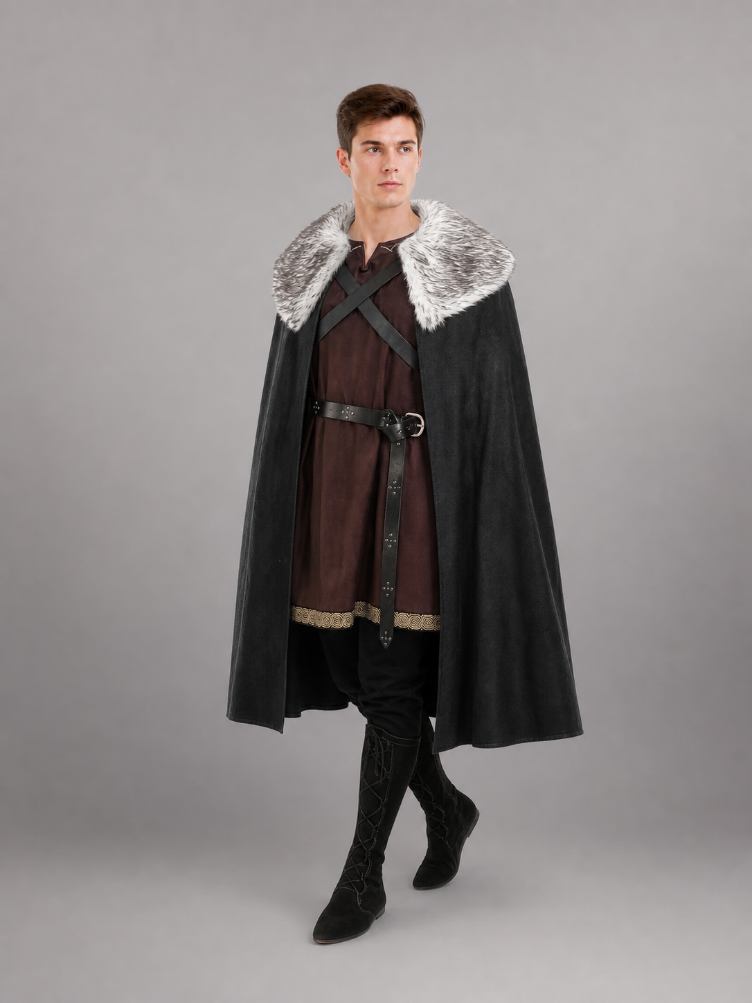 Black Medieval Costume Cape with Collar