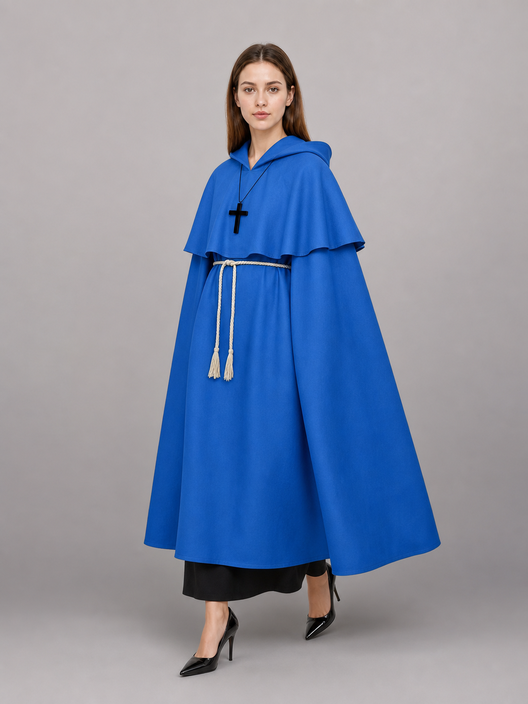 Blue carnival cloak with hood, medieval look