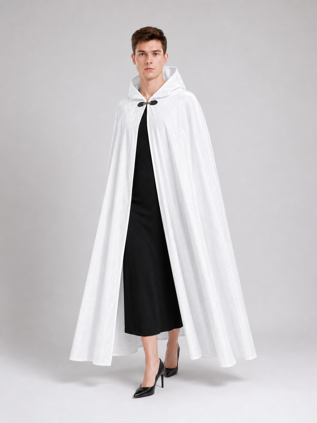 Long White Hooded Carnival Cloak