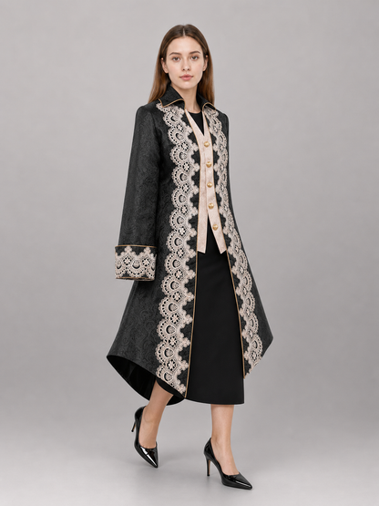 Black Long Tailcoat Jacket with Trim