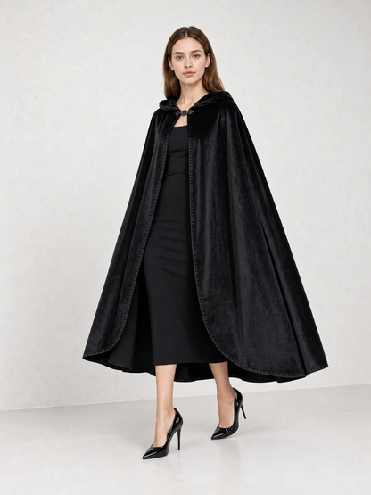 Black Hooded Carnival Cape, Flowing
