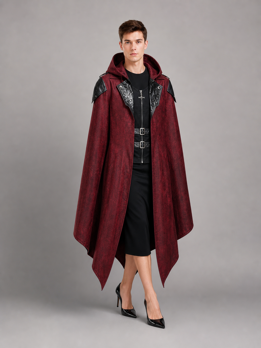 Burgundy Gothic Hooded Costume Cloak