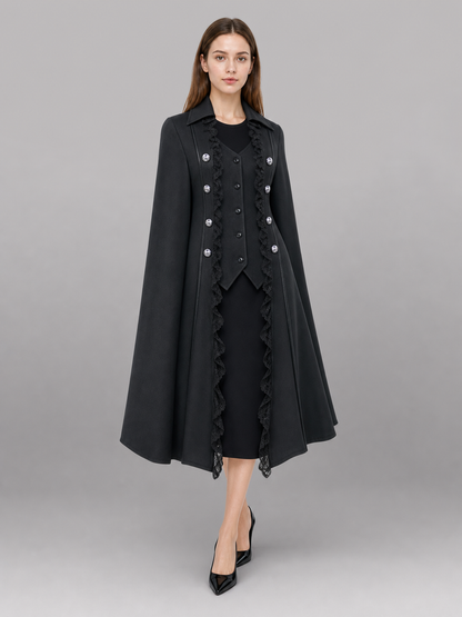 Black Gothic Carnival Cloak with Lace