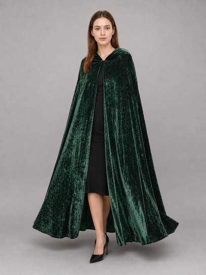 Dark green hooded velvet costume cape product view 80