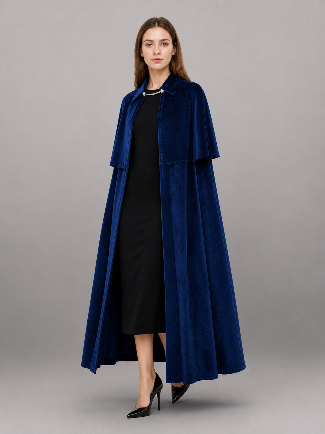 Dark Blue Carnival Cloak with Gothic Collar
