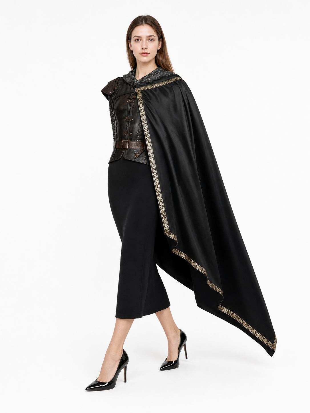 Black Medieval Hooded Carnival Cape