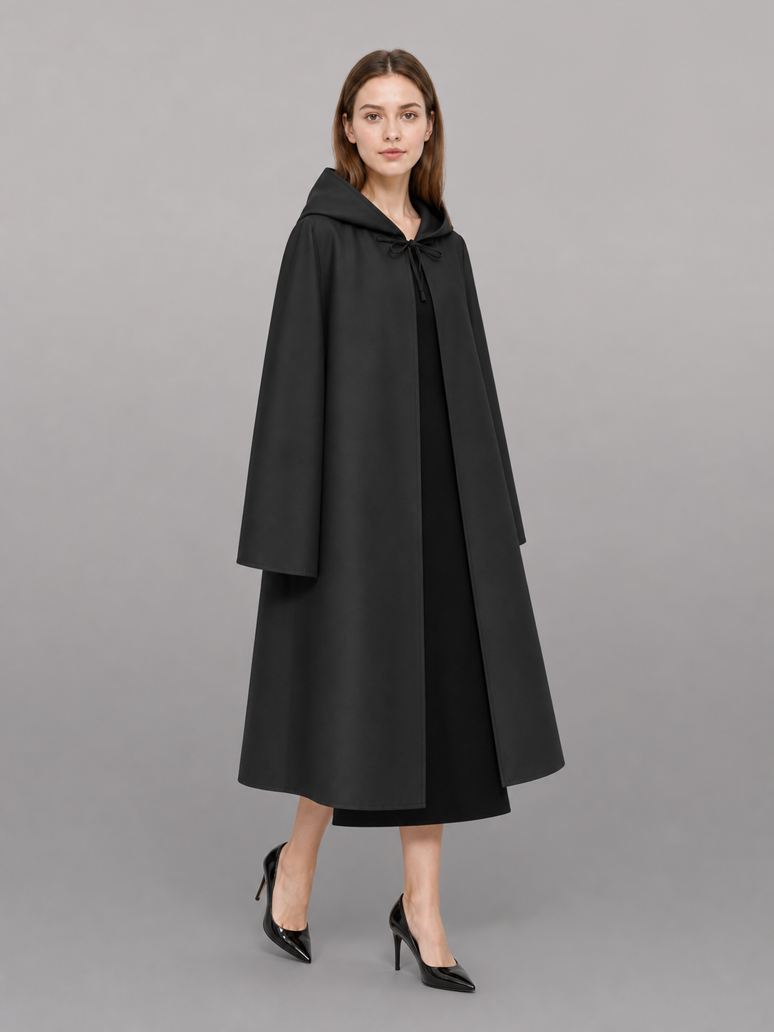 Black Hooded Carnival Cloak, Medieval Style