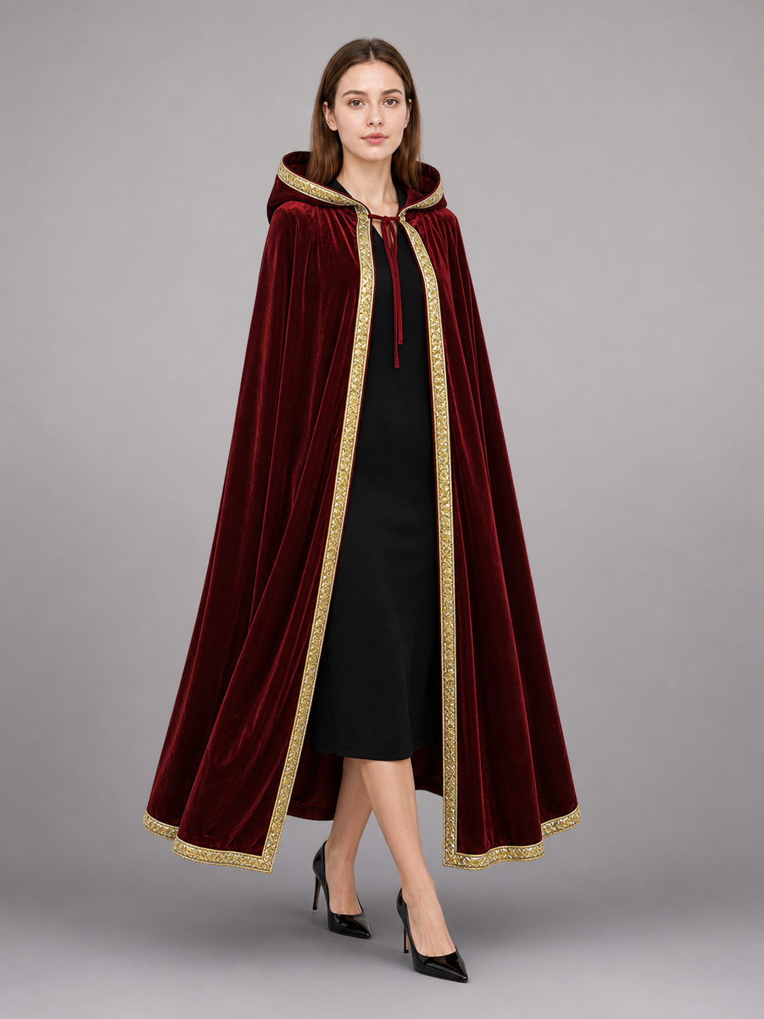 Burgundy Carnival Hooded Cloak