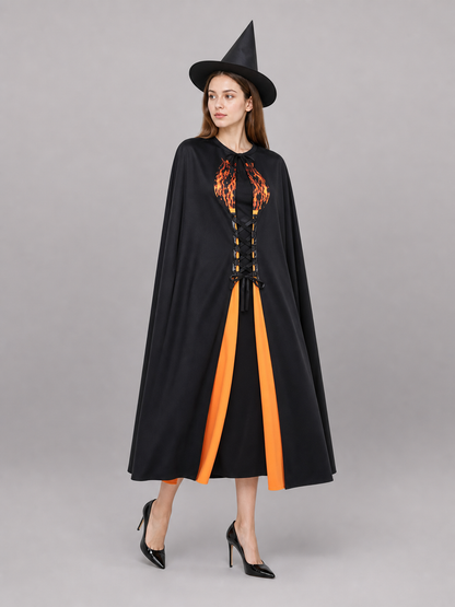 Witch costume with dress and pointed hat