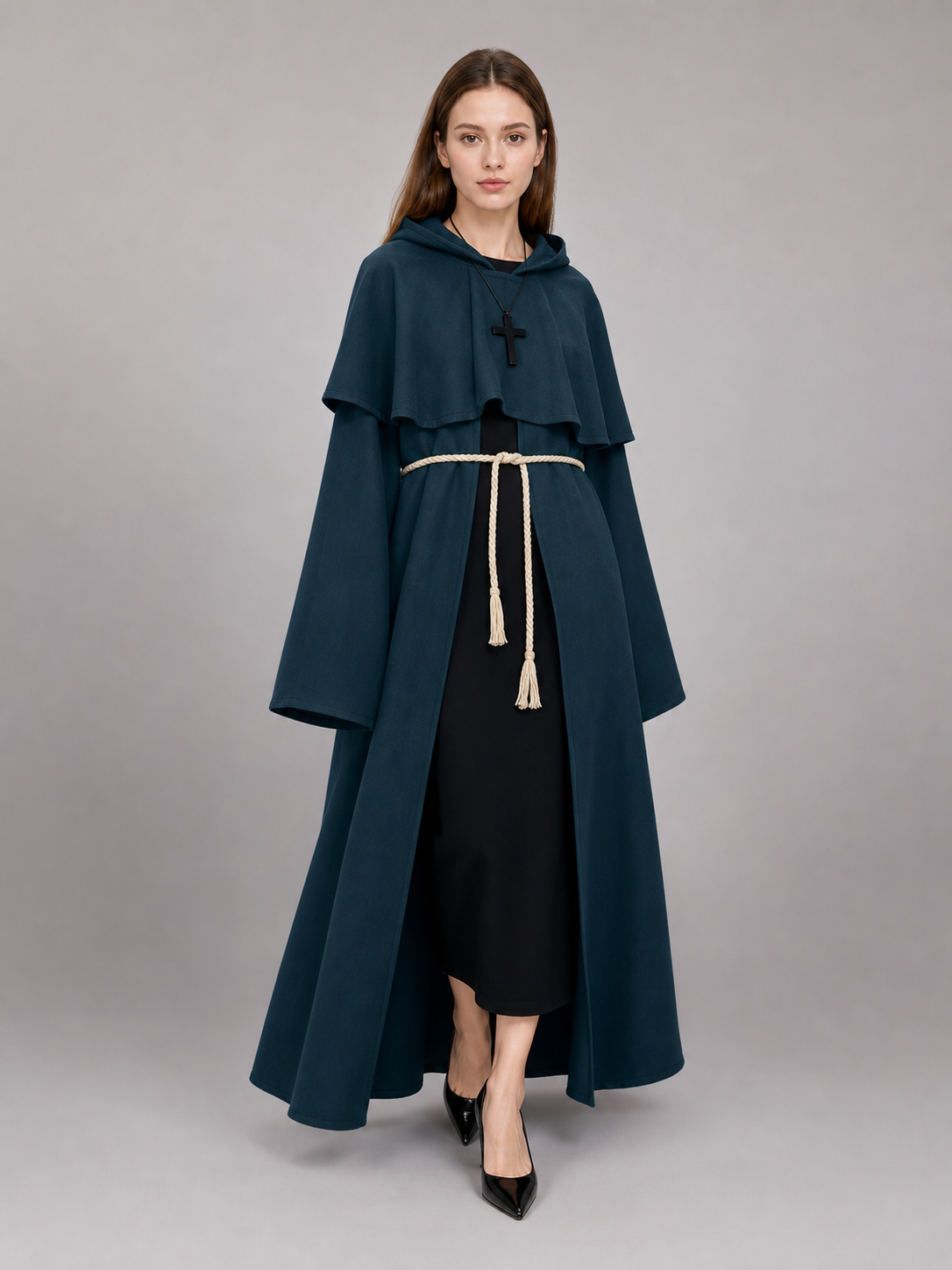 Dark Teal Hooded Costume Cloak