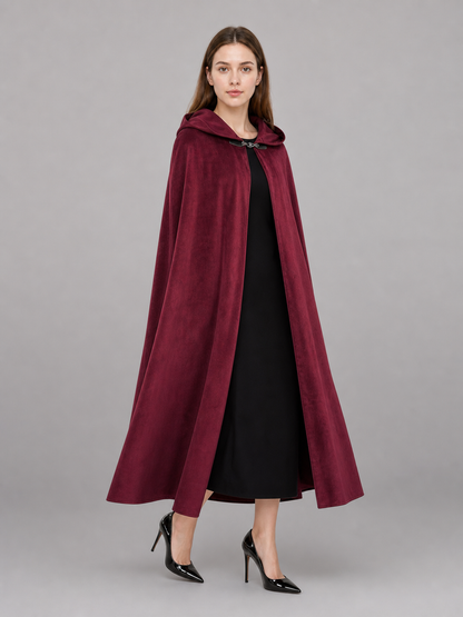 Long burgundy carnival cloak with hood