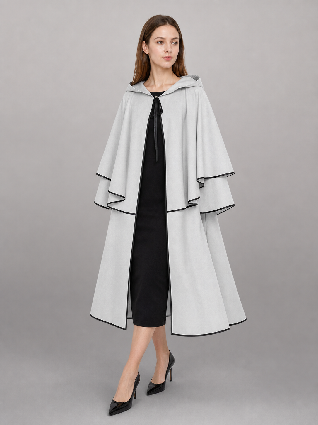 White Hooded Cloak with Black Trim