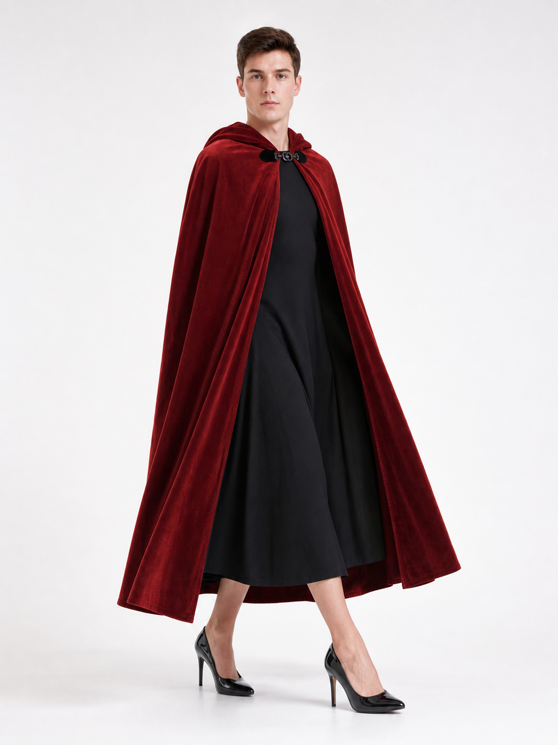 Burgundy Medieval Hooded Costume Cloak