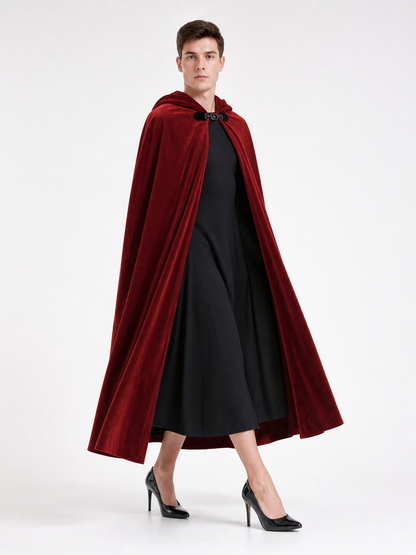 Burgundy Medieval Hooded Costume Cloak