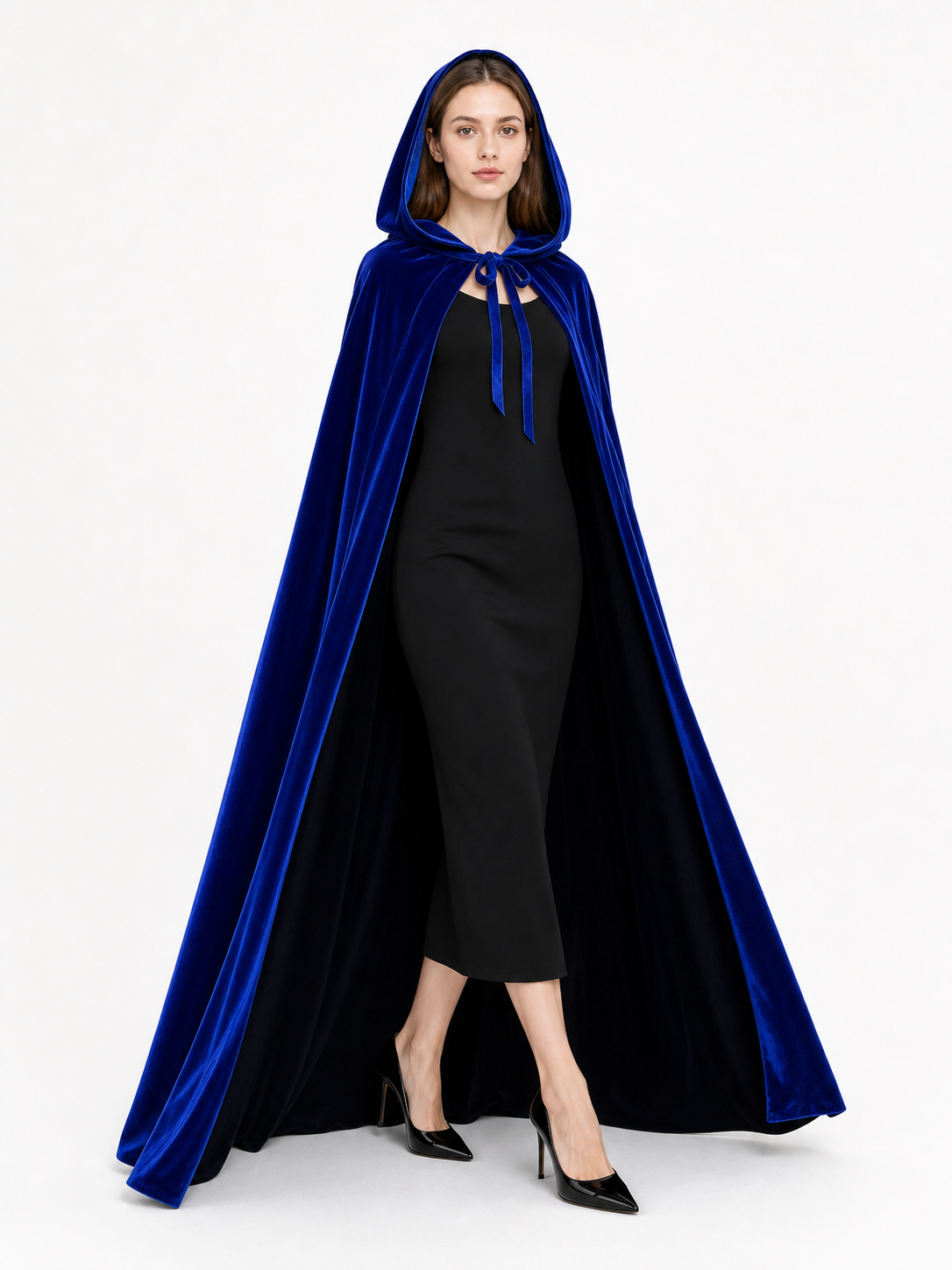 Long Blue Hooded Carnival Cape