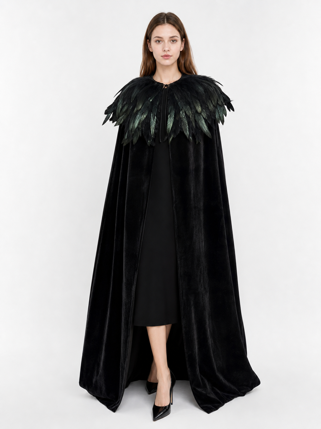 Black Velvet Feather Cape