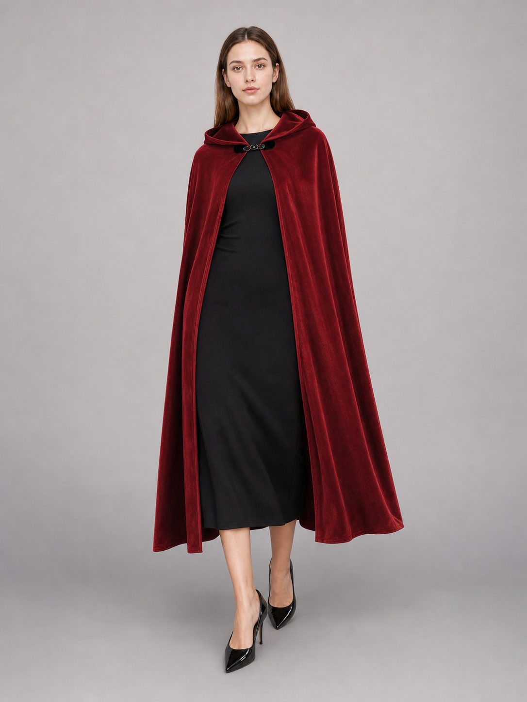 Burgundy Medieval Hooded Costume Cloak