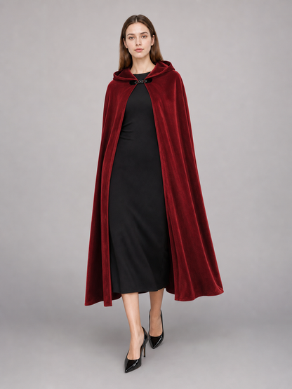 Burgundy Medieval Hooded Costume Cloak