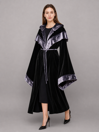 Black Carnival Cloak with Hood and Trim