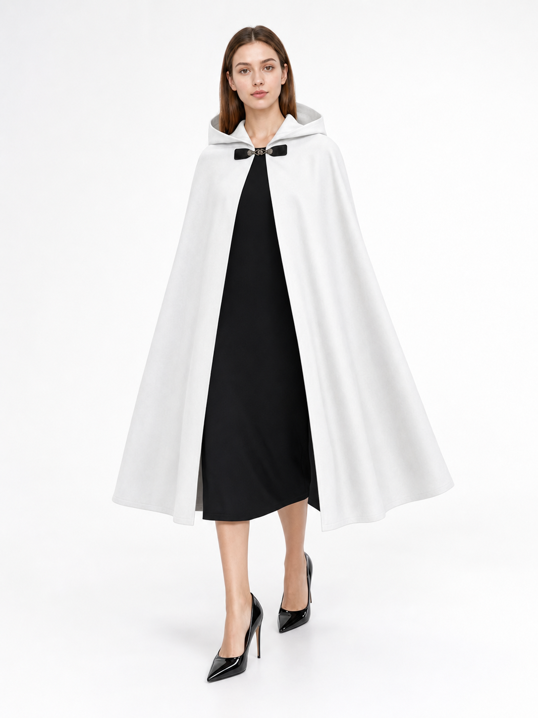 White medieval costume cloak with hood