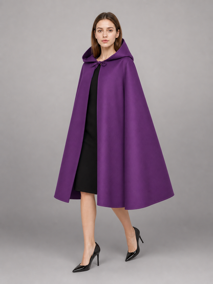 Purple hooded costume cloak with zipper