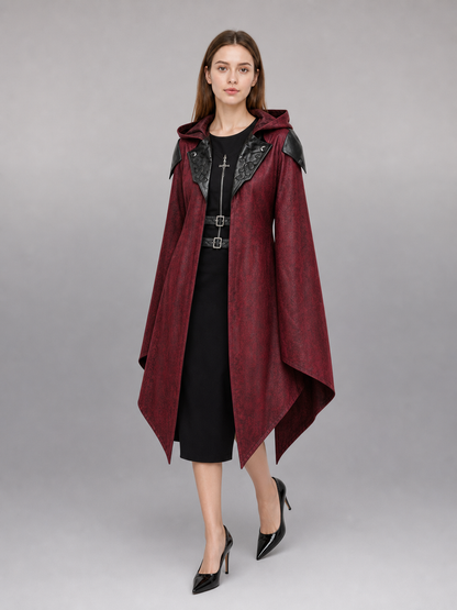 Burgundy Gothic Hooded Costume Cloak