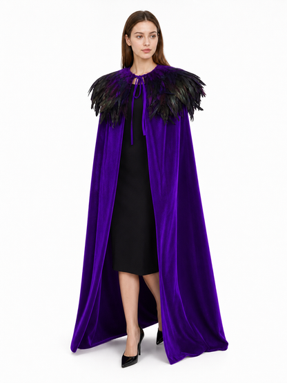 Purple Carnival Cloak with Feather Trim