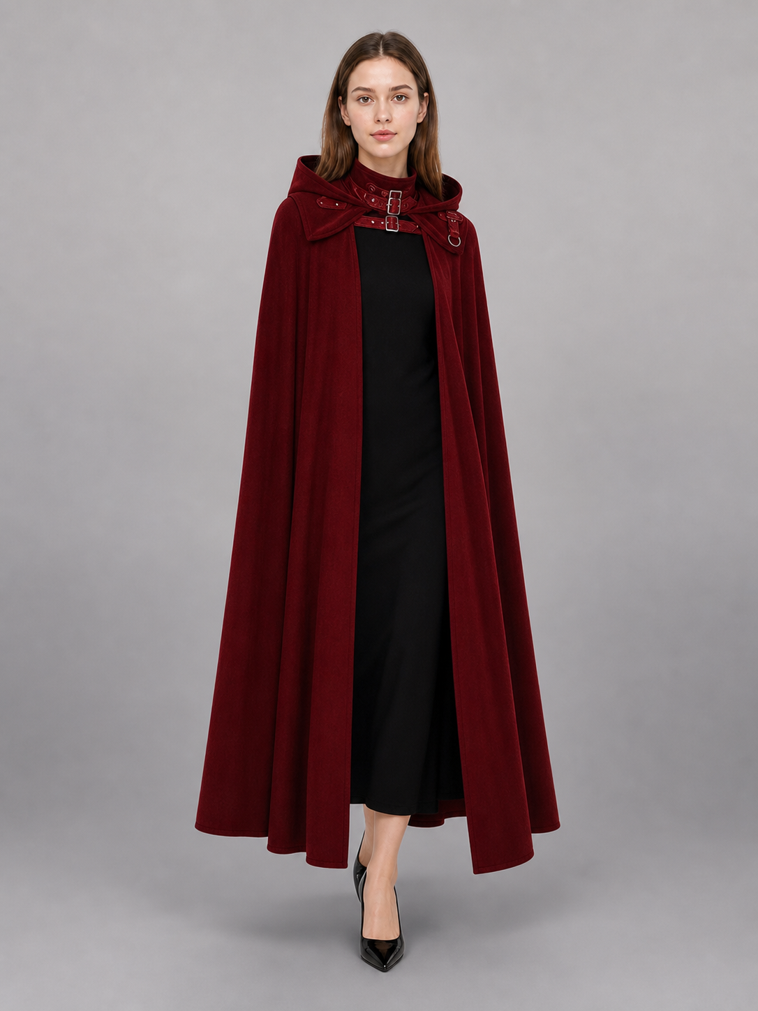 Burgundy Carnival Cloak with Hood