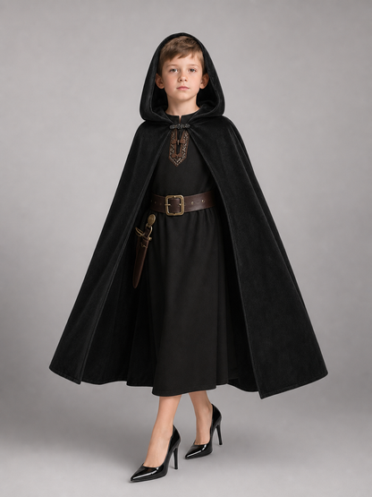 Black medieval hooded carnival cloak