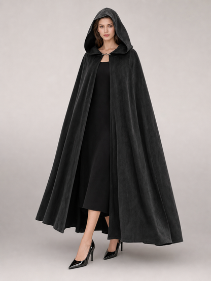 Long black hooded costume cloak