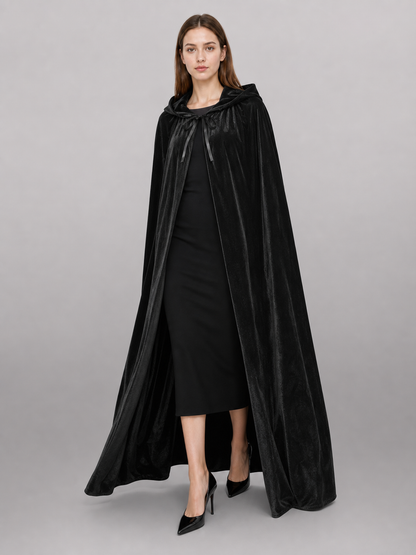 Black medieval hooded costume cloak