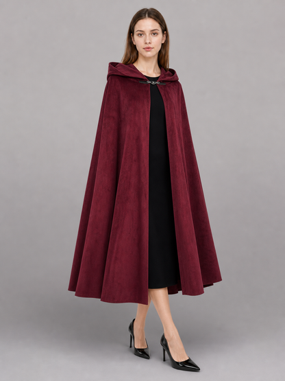 Long burgundy carnival cloak with hood