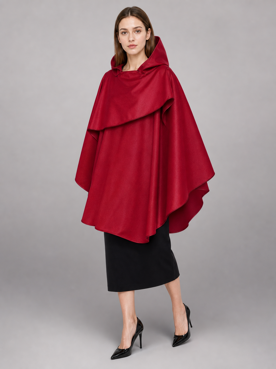 Burgundy hooded costume cloak for cosplay