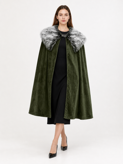 Green Carnival Cloak with Fur Collar