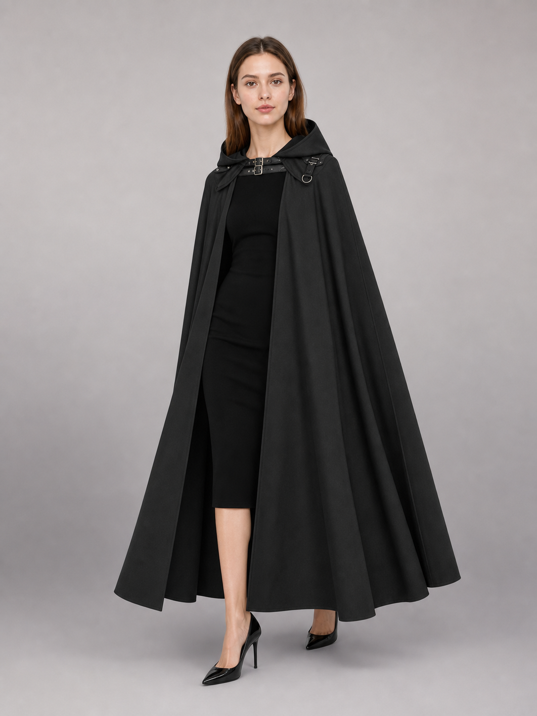 Black Medieval Hooded Costume Cape