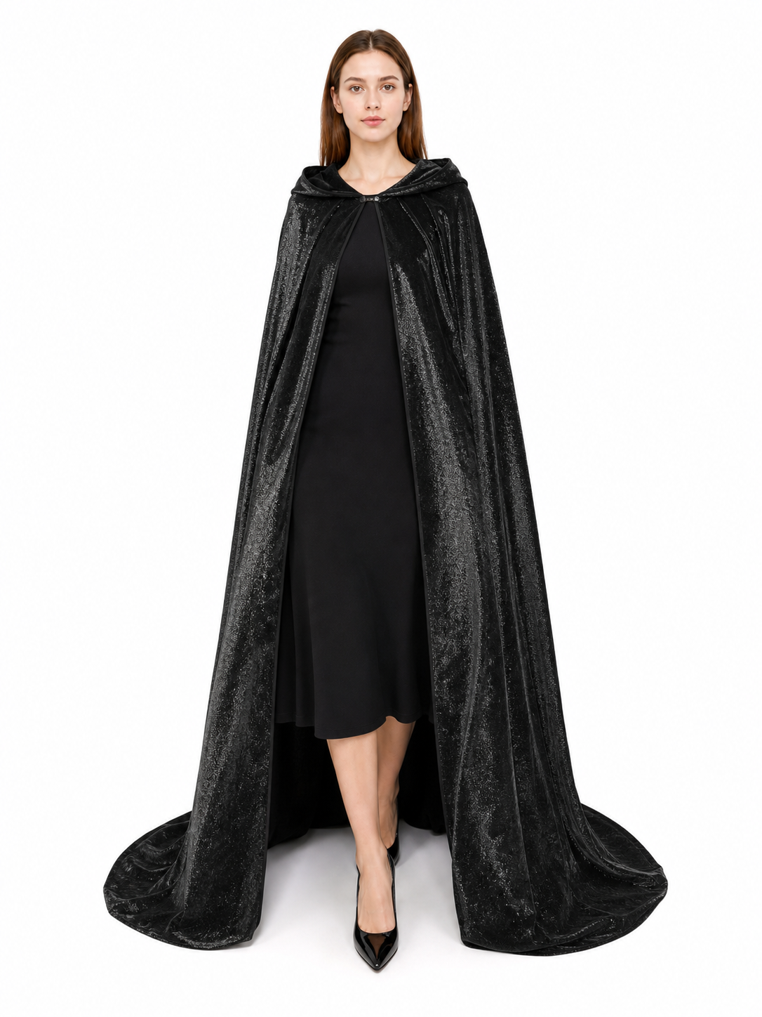 Black Gothic Hooded Carnival Cloak