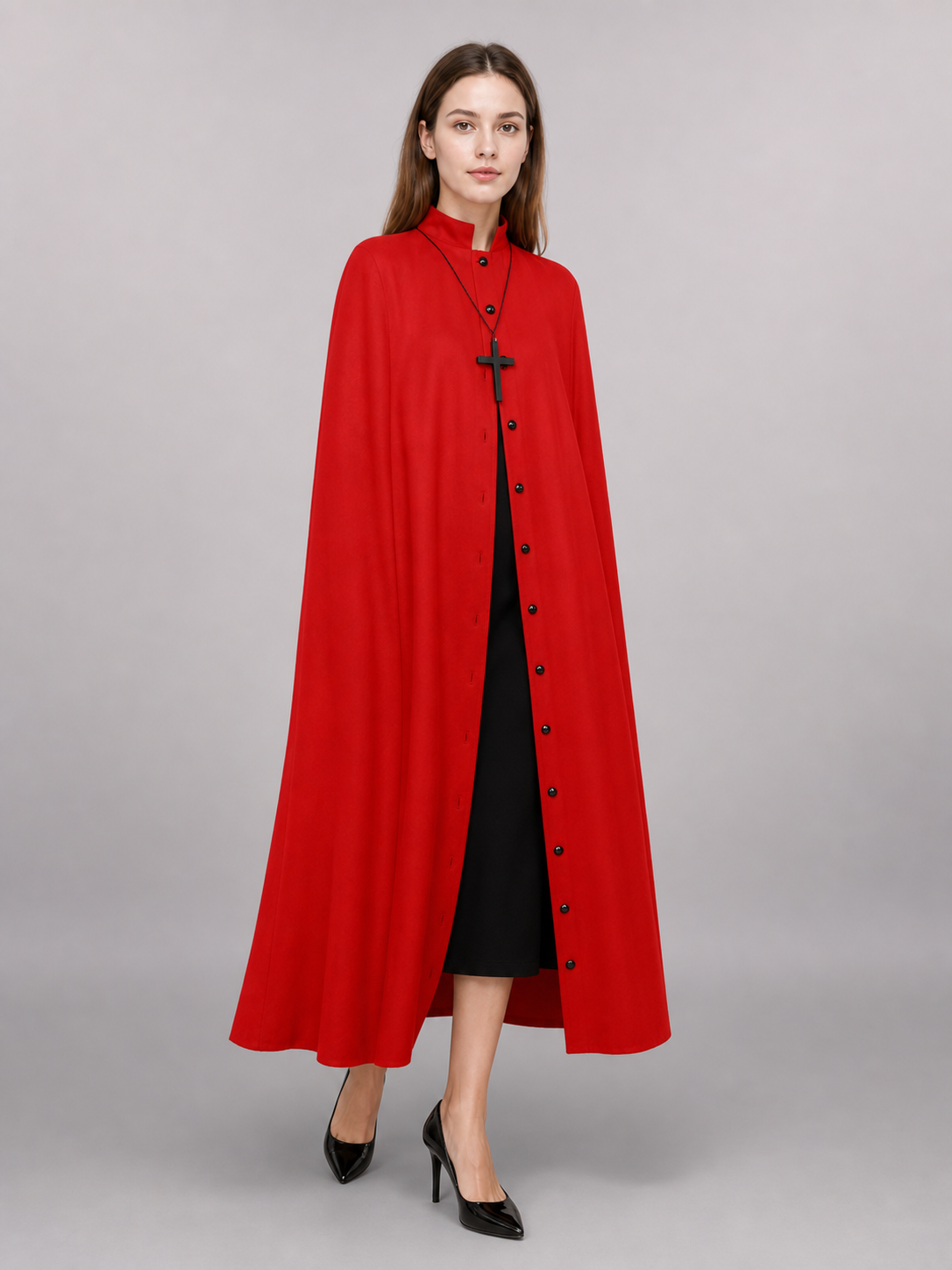 Red Long Carnival Cloak with Collar
