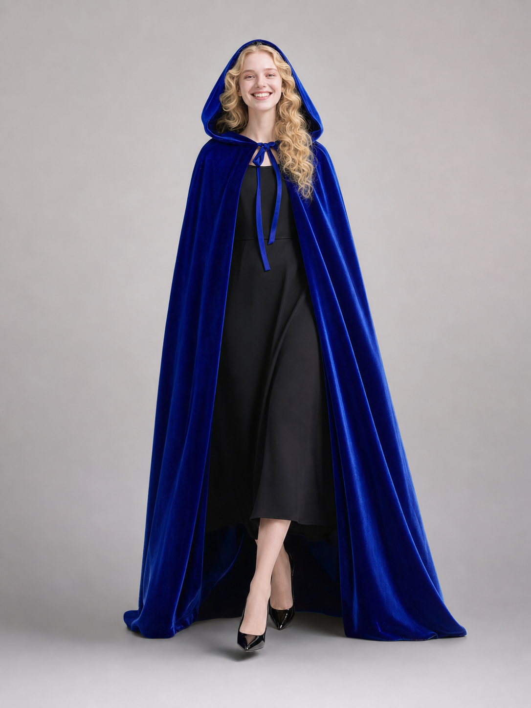 Long Blue Hooded Carnival Cape