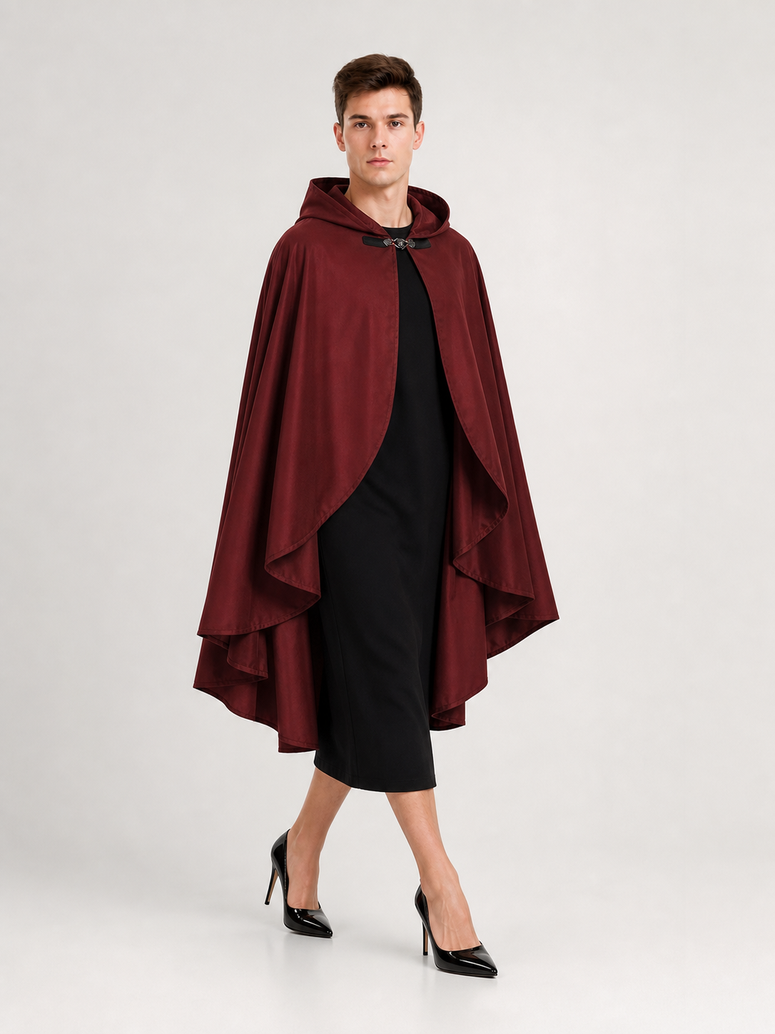 Burgundy Hooded Costume Cloak for Cosplay